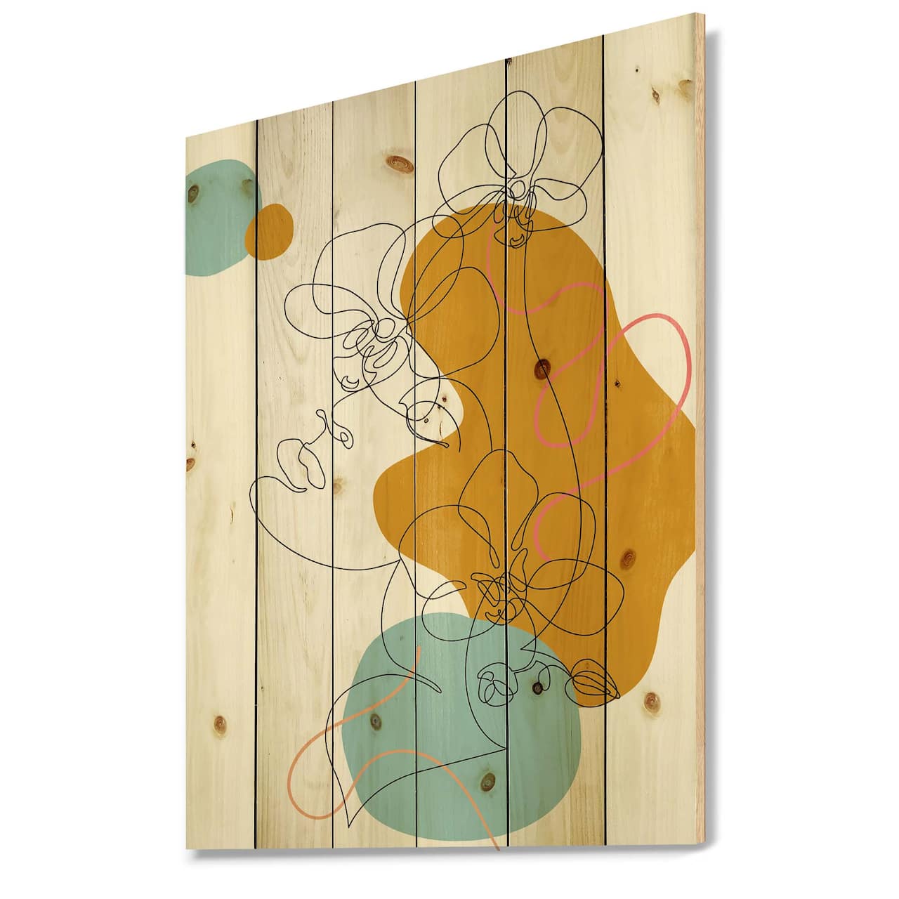 Designart - Beautiful Woman One Line Drawing - Modern Print on Natural Pine Wood